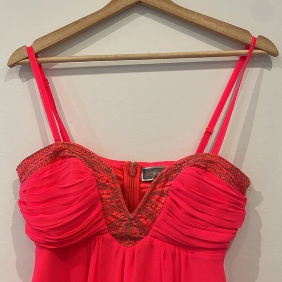 Lipsy asymmetric waterfall neon pink dress sparkle beads US6 removable straps - Picture 3 of 8